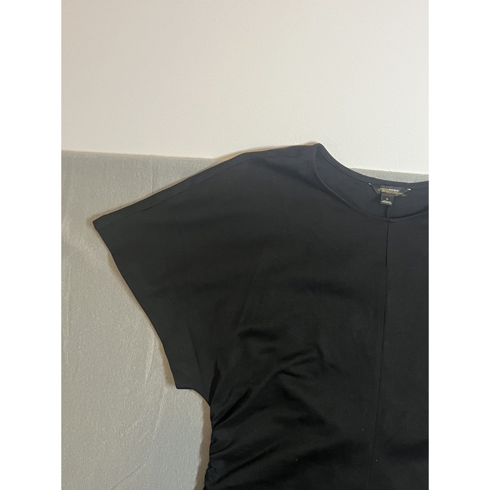 Banana Republic Women's Black Ruched Sheath Dress Size Large Short‎ Sleeve Midi - Picture 3 of 12
